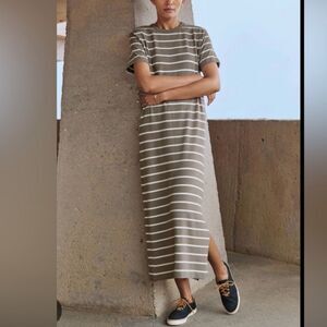 AYR The Practice Dress Striped Maxi T Shirt Dress Cotton Casual Size Small